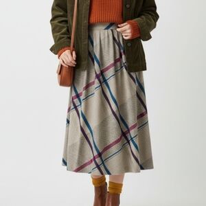 Vintage Plaid Midi A-Line Brown Skirt With Pockets – 100% Cotton, Size 6